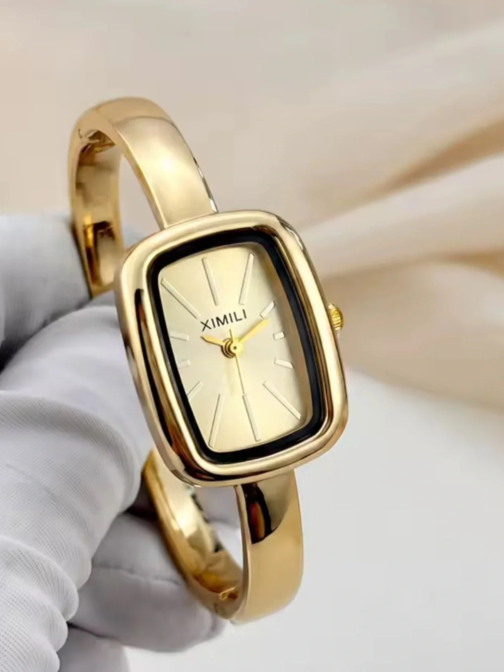 XIMILI Women's Gold-Tone Rectangular Bangle Watch
